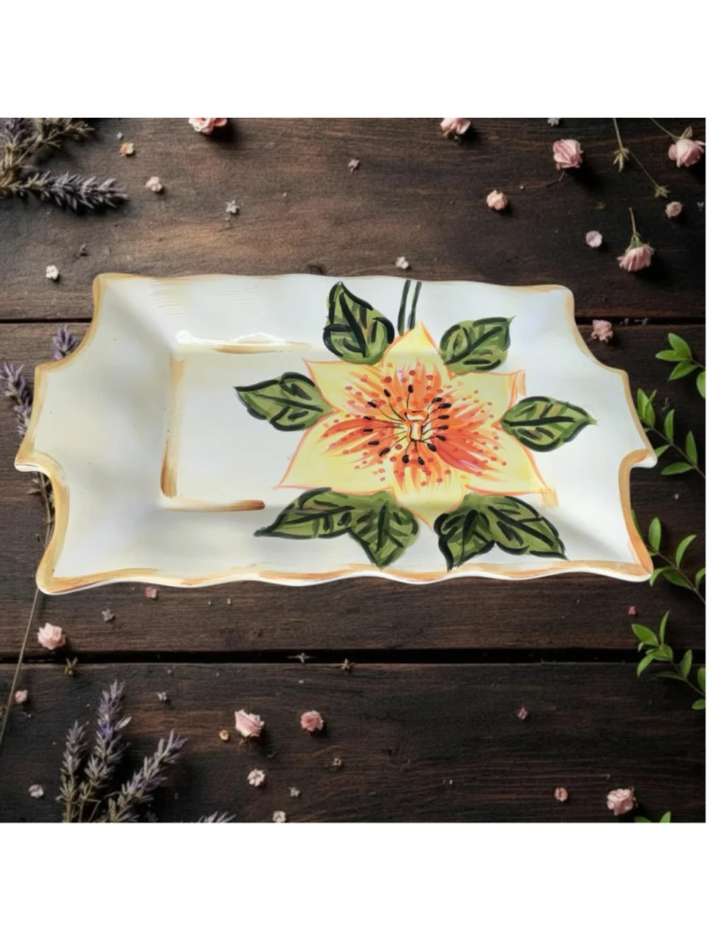 Boulevard Tabletops Unlimited Vintage Hand-Painted Ceramic Serving Platter